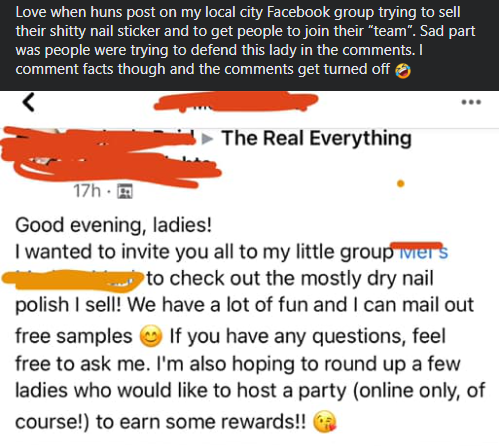A meme from an anti-MLM facebook group.