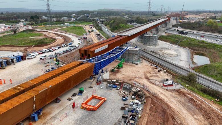 The HS2 viaduct over the M6 slip road