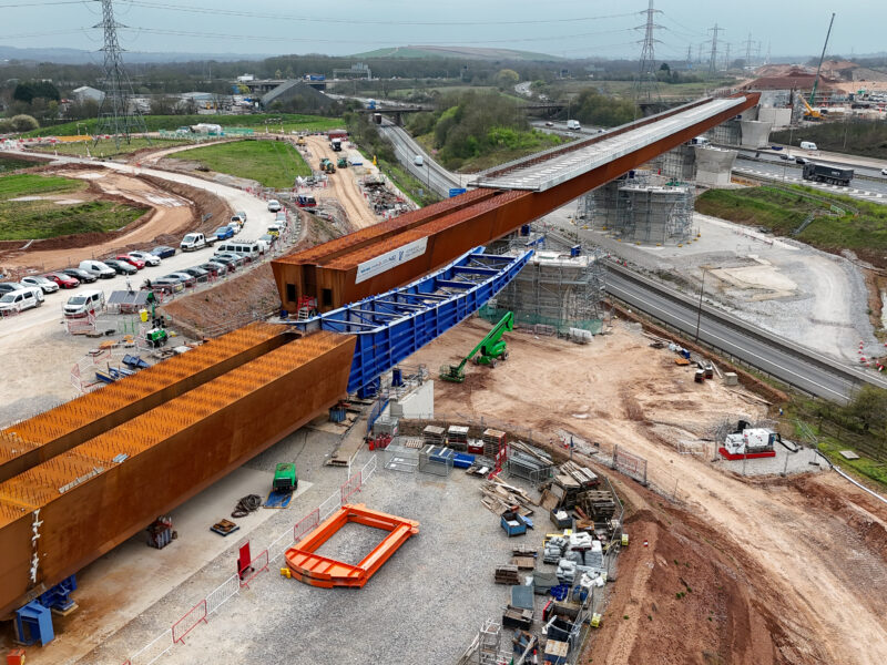 The HS2 viaduct over the M6 slip road