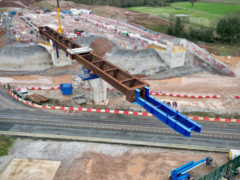 The viaduct being moved into place