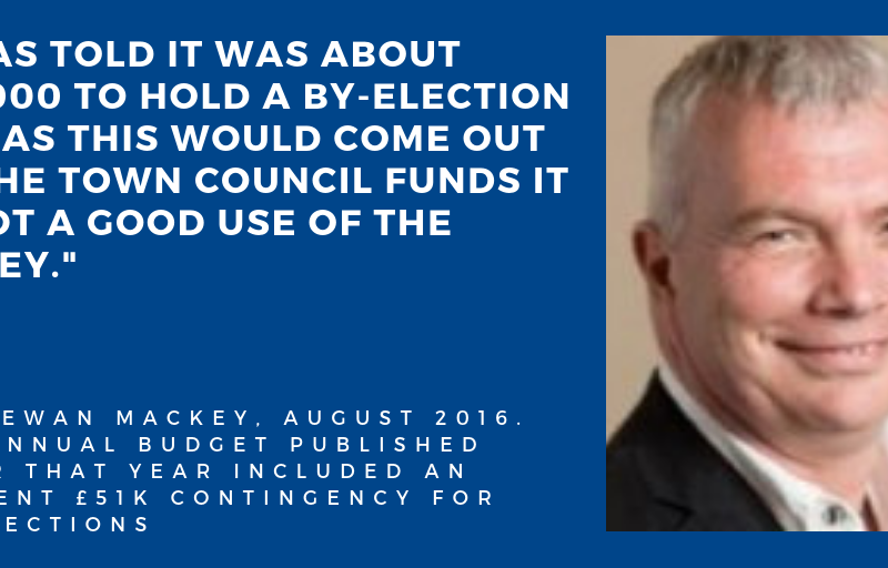 I was told it was about £55,000 to hold a by-election and as this would come out of the town council funds it is not a good use of the money"