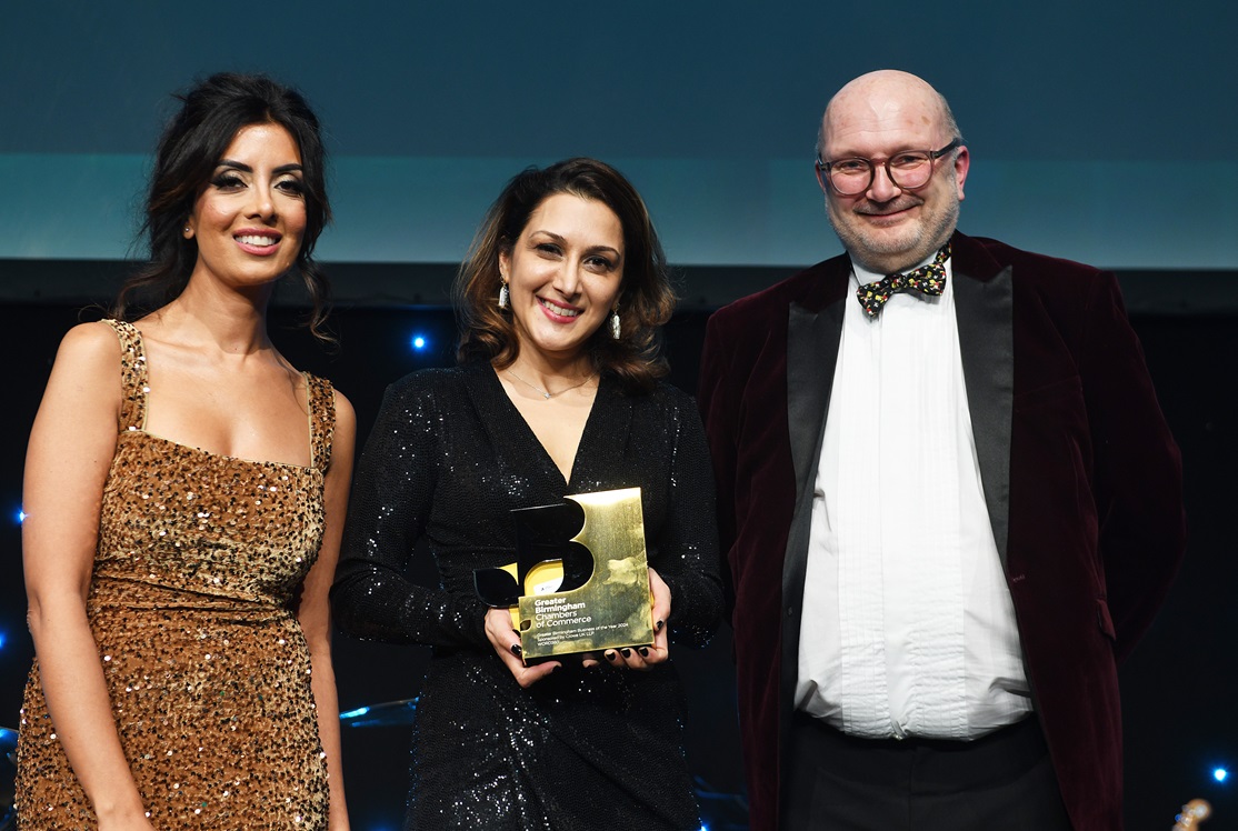 Noreen Khan with Word360 co-founder Kavita Parmar and Johnathan Dudley from award sponsor Crowe