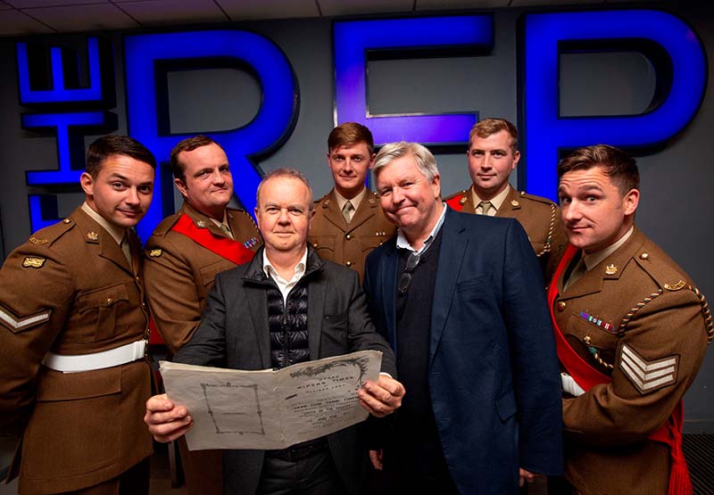 Ian Hislop and Nick Newman with members of the Mercian Regiment