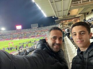 Raimon and Jan at the Estadi Olímpic Lluís Companys for the Barcelona versus Girona fixture. 