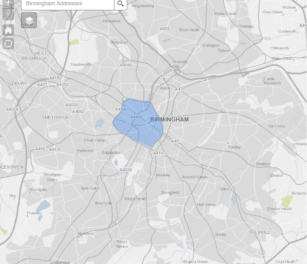 Areas covering the Birmingham Clean Air Zone