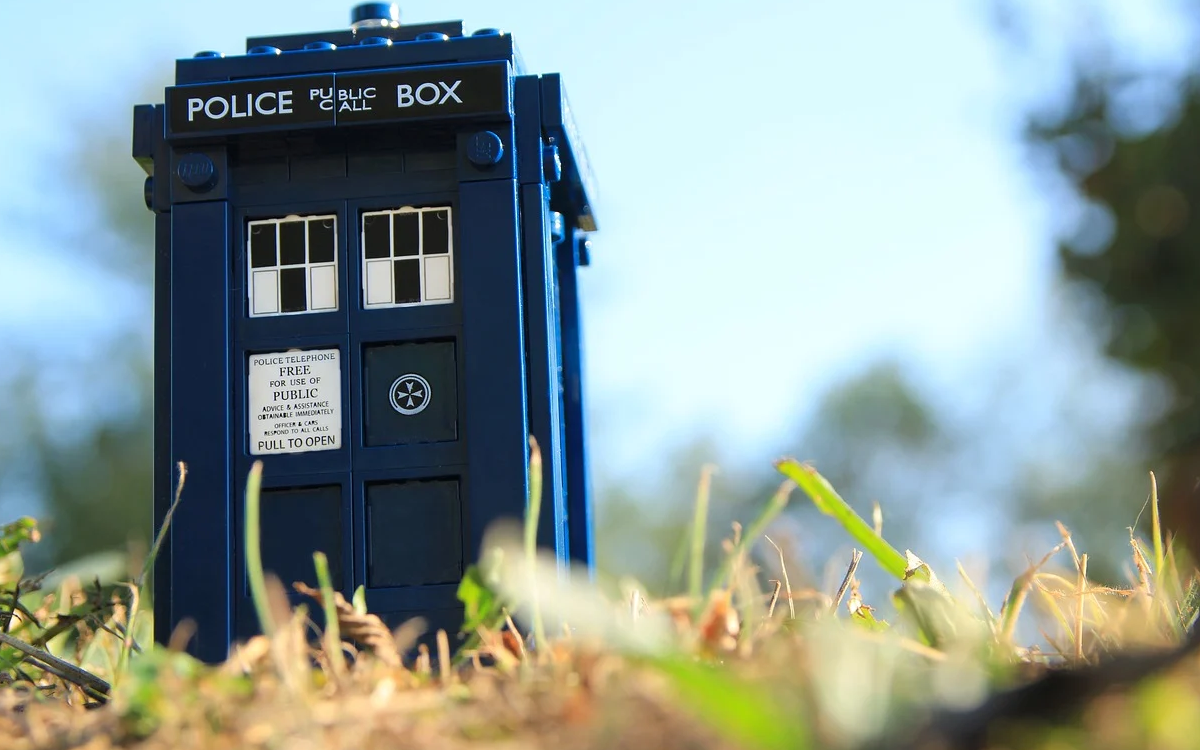 A shot of a model of a TARDIS, for Dr. Who, the birthday's theme