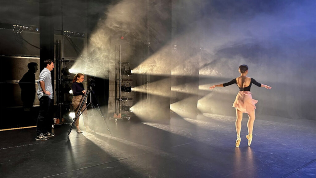 Tom Rogers and Imogen Harvey filming a Birmingham Royal Ballet performance. Picture: Henry McNab