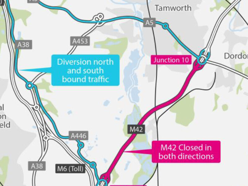 A map showing the M42 closure