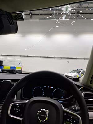 The damage to the police car windscreen. Picture: West Midlands Police